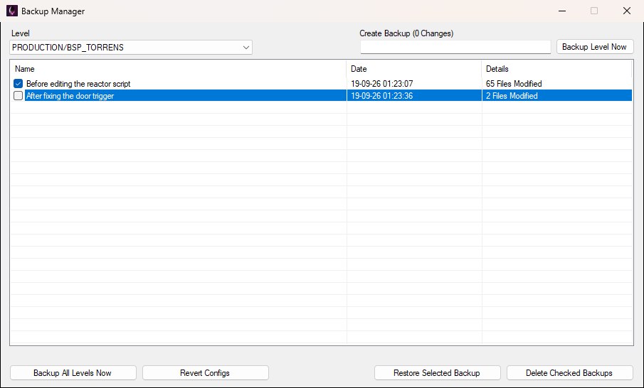 Two backups in the Backup Manager list: the first has its checkbox ticked for deletion while the second is highlighted as the selected row for restoring.
