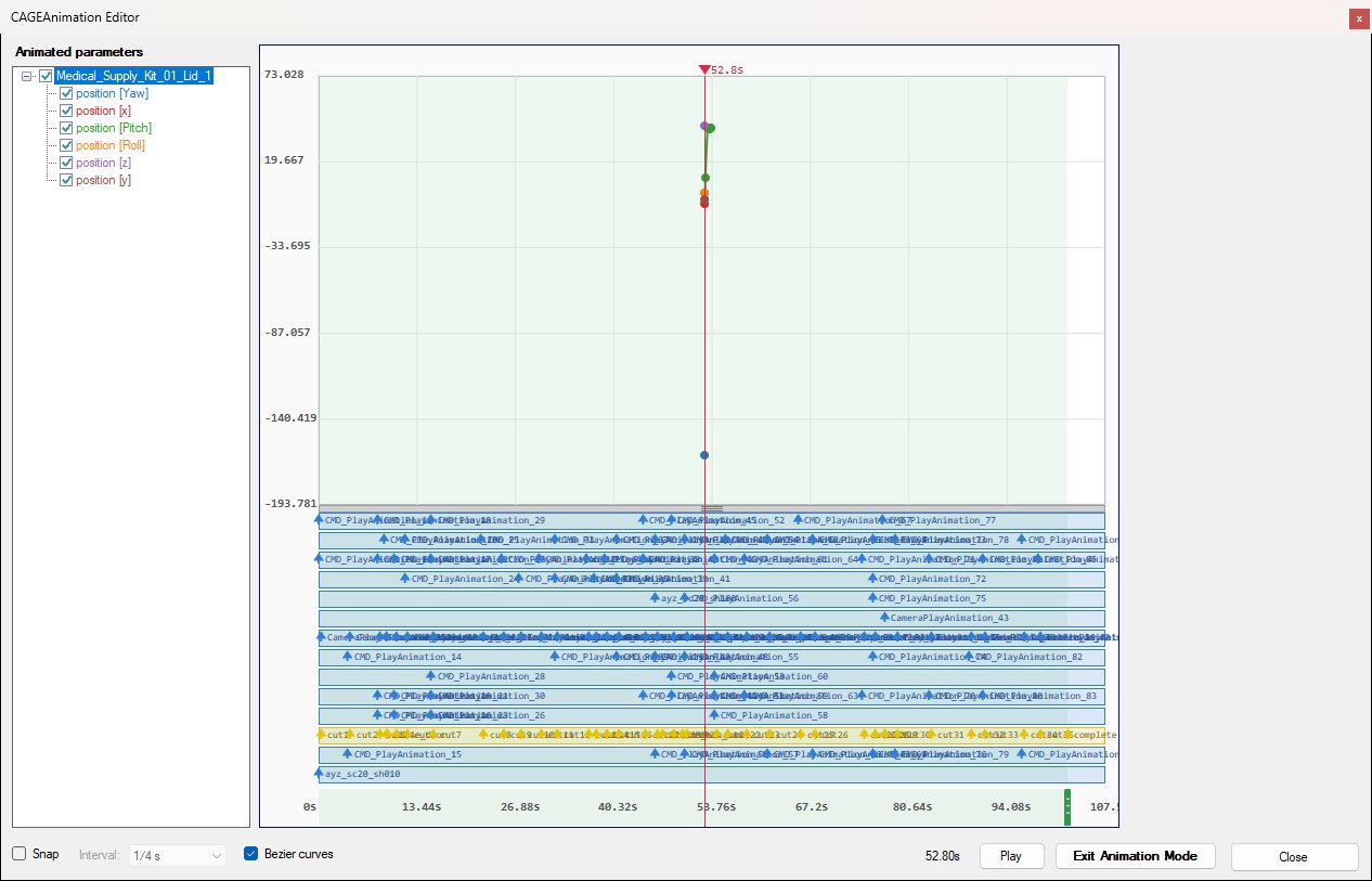 The editor in Animation Mode: a red playhead line stands on the timeline at 52.8 s, and the footer shows the time readout, Play and the bold exit button.