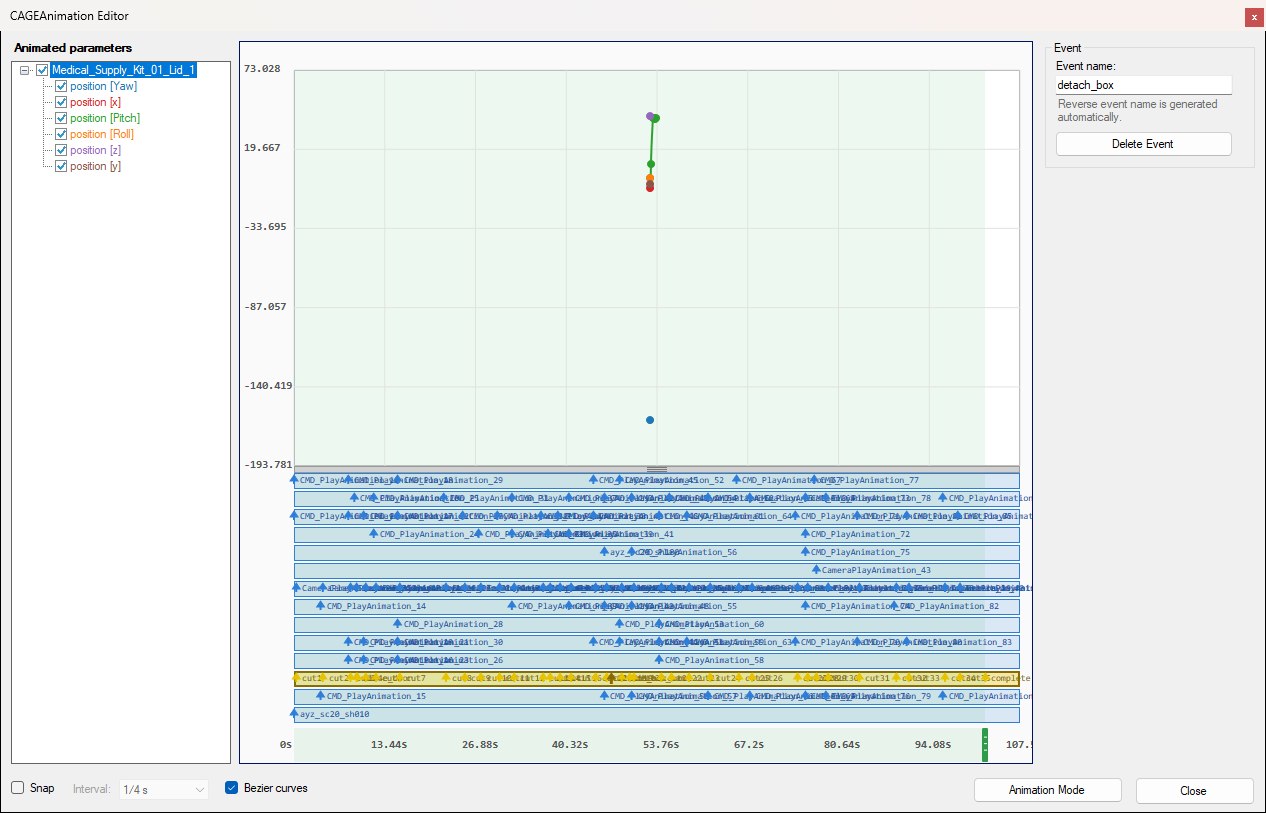 A string event selected on the yellow lane, with the Event inspector showing its name field, the note that the reverse name is generated automatically, and Delete Event.