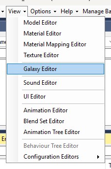 The View menu of the main OpenCAGE window with the Galaxy Editor item highlighted.
