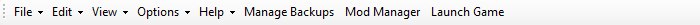 The OpenCAGE toolbar, with the Mod Manager button next to Manage Backups.