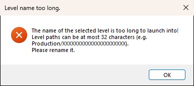 OpenCAGE's Level name too long error message refusing to launch into a level whose path is longer than 32 characters.