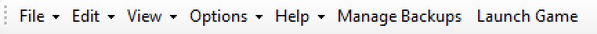 OpenCAGE's main toolbar with the Launch Game button at its right-hand end, beside Manage Backups.