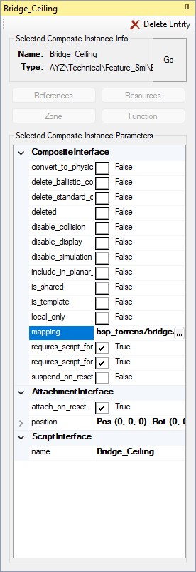 The entity inspector for a composite instance with the mapping parameter row selected, showing the set name and the ... button that opens the picker.