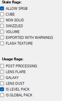 The State flags and Usage flags checkbox lists on the right of the Texture Editor.