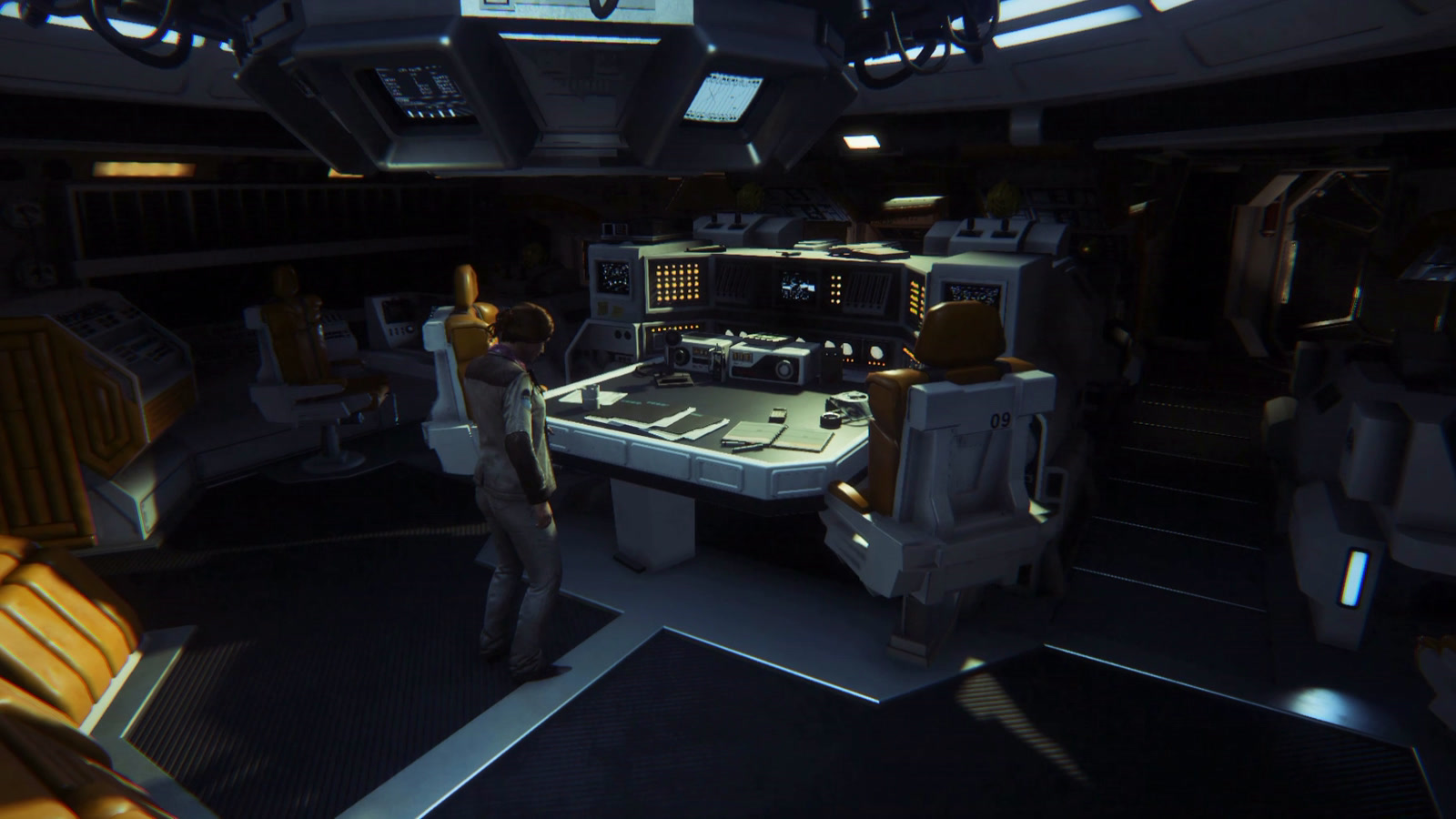 The Debug Menu's Cinematic group on the Torrens bridge: on the Tracks tab a node is added, the free camera glides to a new spot and another is added, four in all, ending where it started; Play runs the track and the window closes for the camera's smooth move round the bridge console and the crew; then the nodes are deleted again
