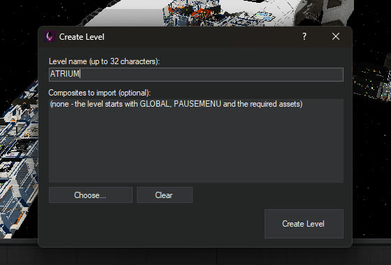 The Create Level dialog