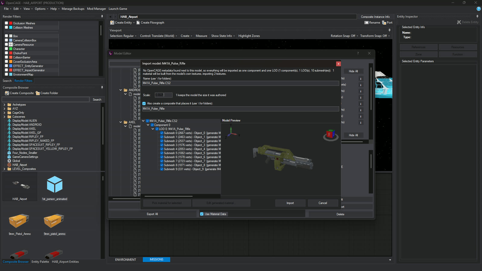 Importing an M41A pulse rifle, with a 3D preview of the model