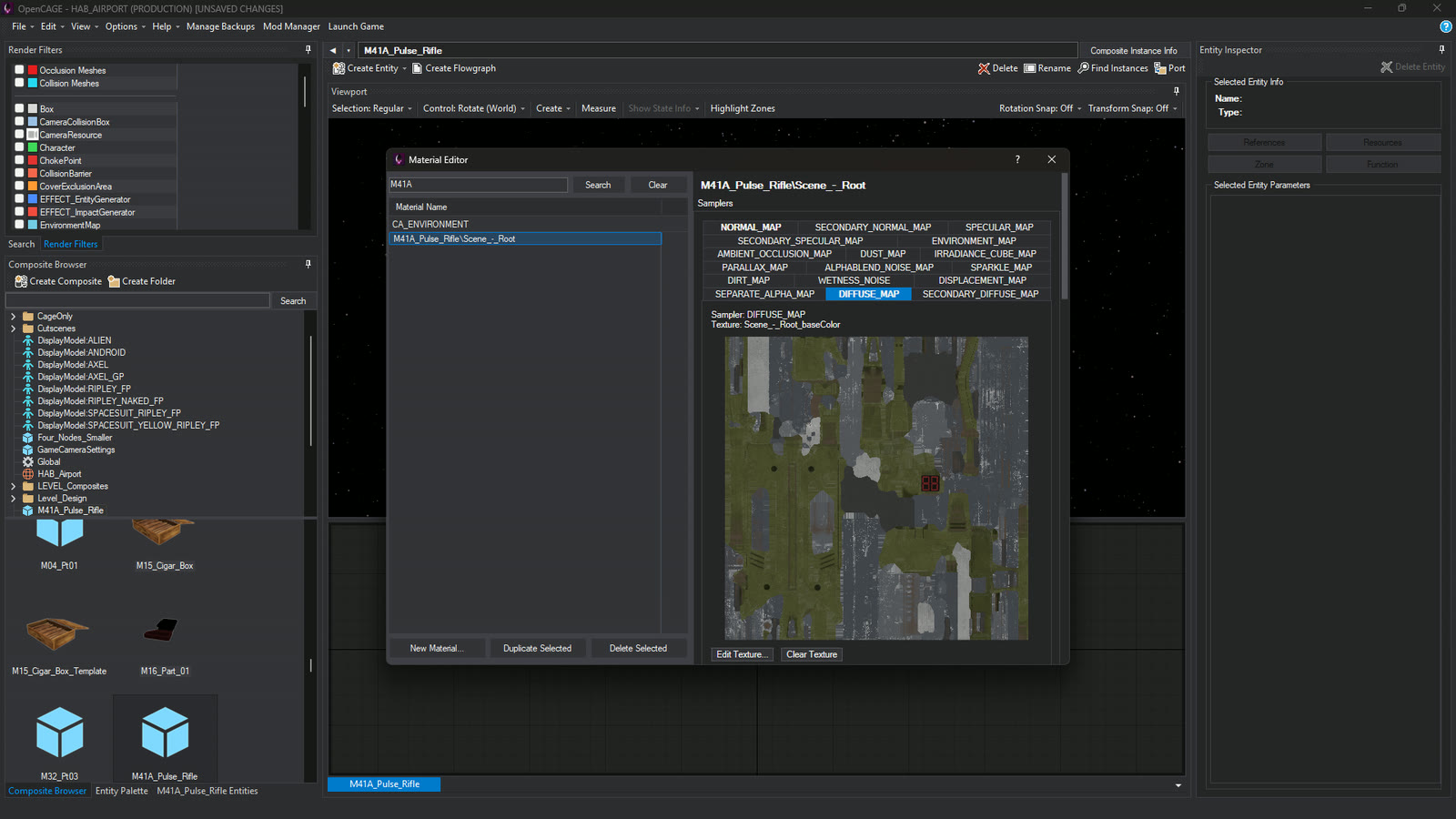 The Material Editor on the imported rifle's material