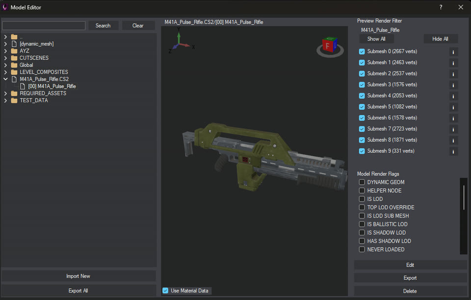 The imported rifle in the Model Editor
