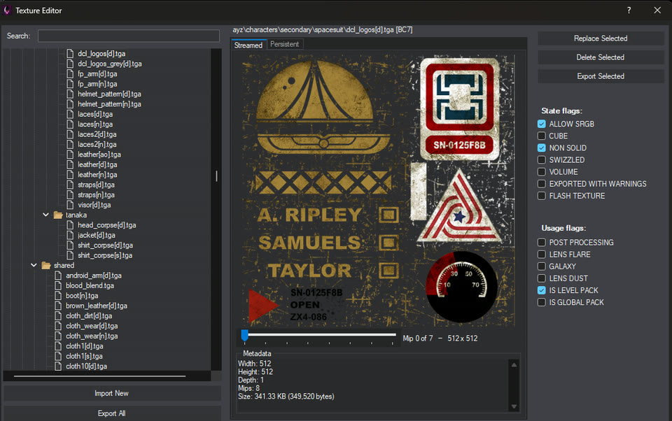 Space suit decals in the Texture Editor