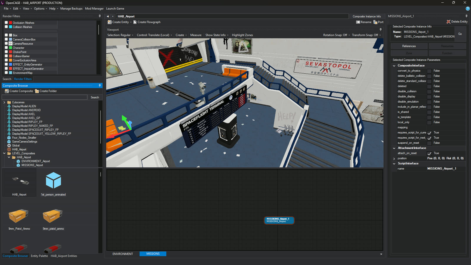 Inside the Spaceflight Terminal on HAB_AIRPORT in the 3D Viewport